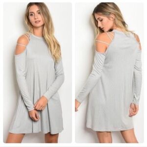 Elegant Gray Cold Shoulder Dress